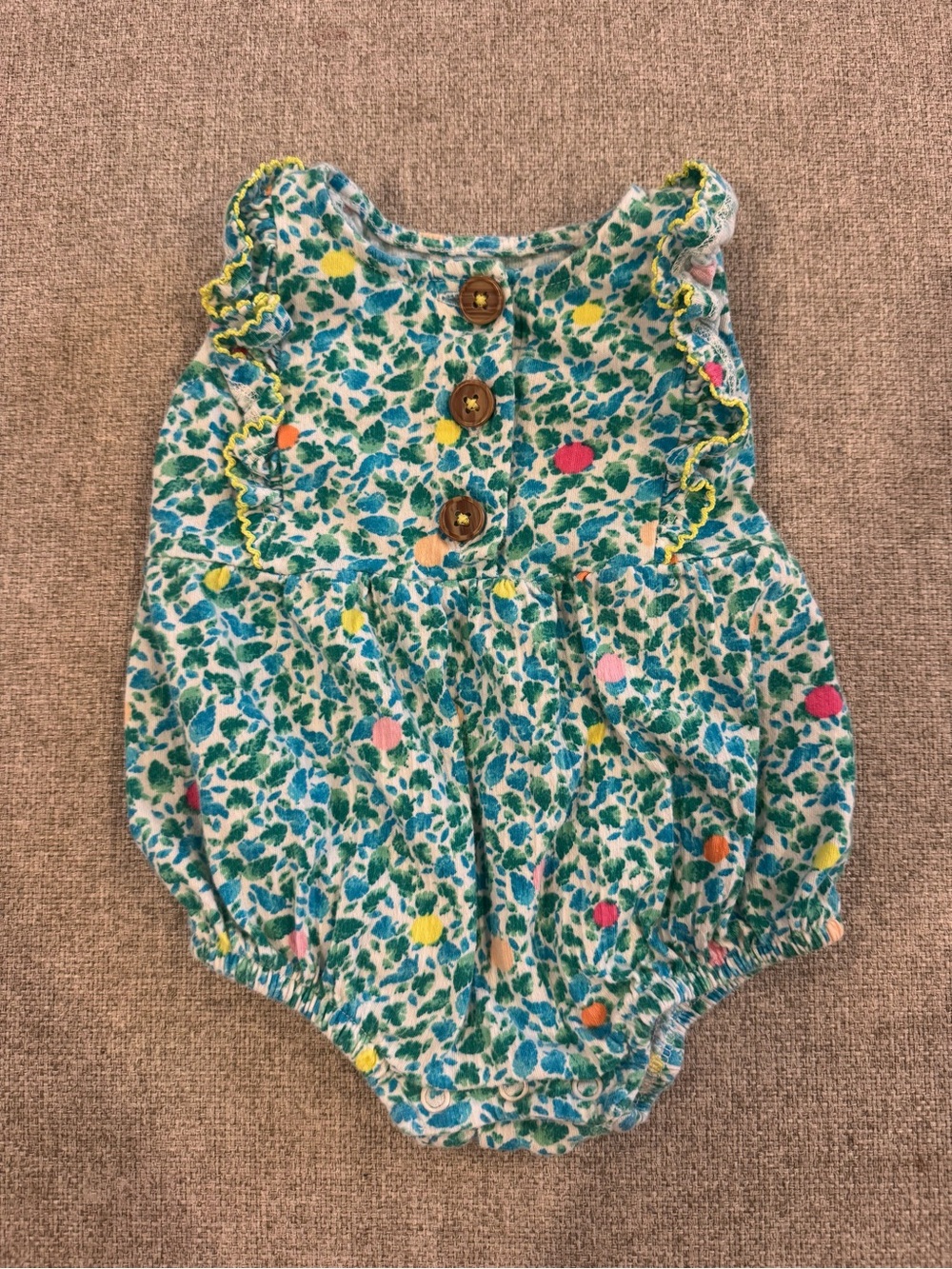wonder nation teal floral baby romper with multicolor dots